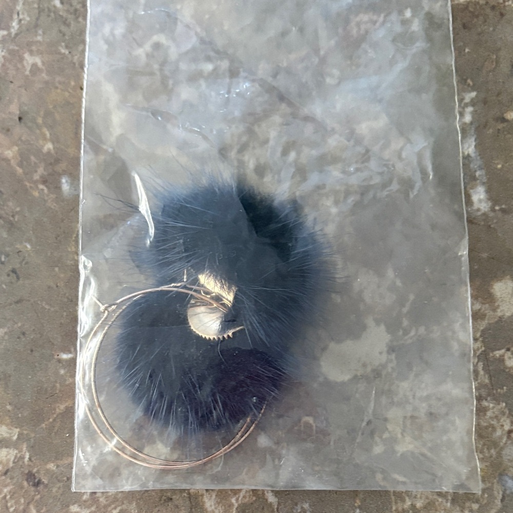 Elegant Black Fur Hoop Earrings